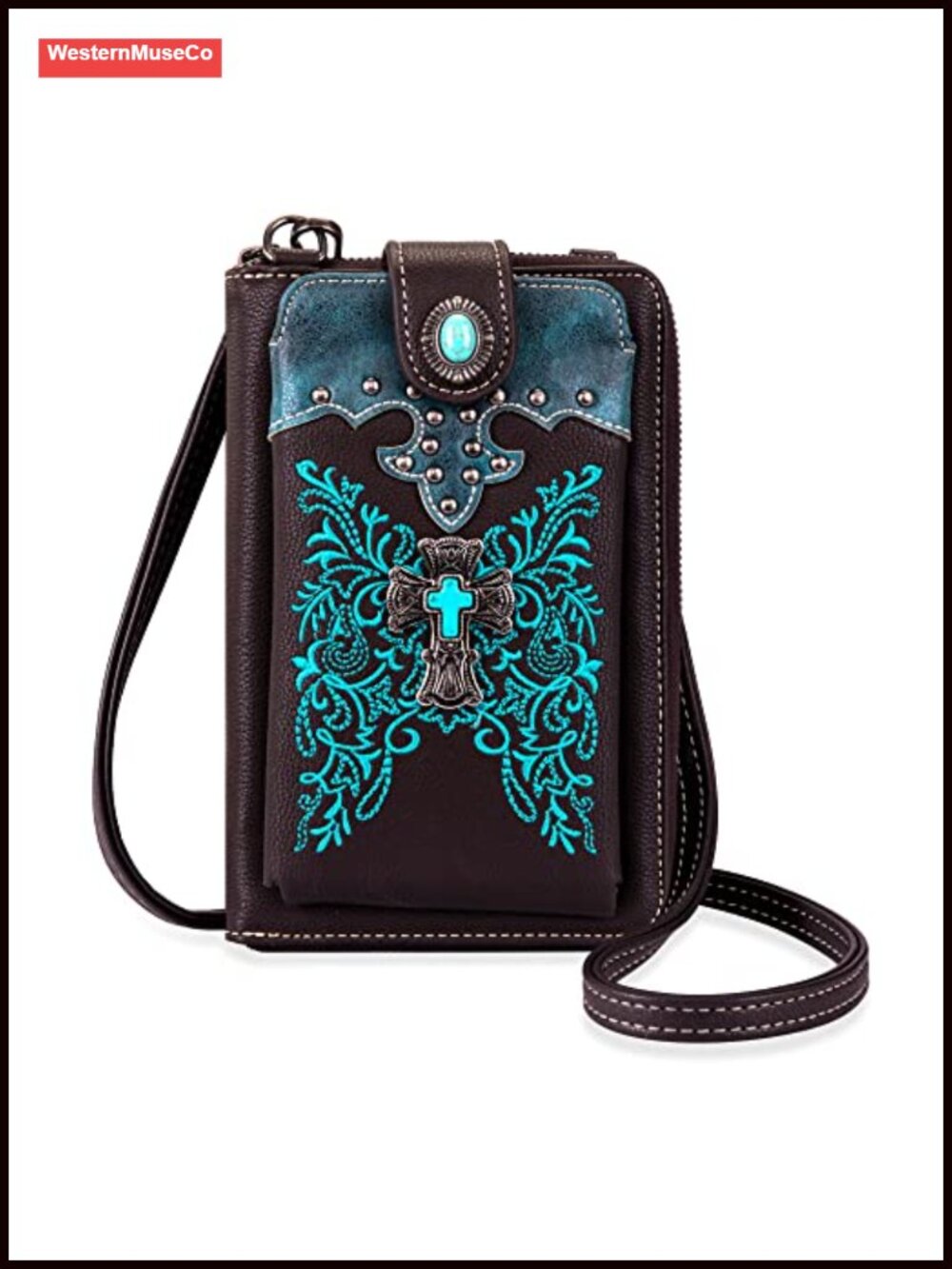 Western RFID Blocking Crossbody Phone Wallet Purse with 12 Card Slots